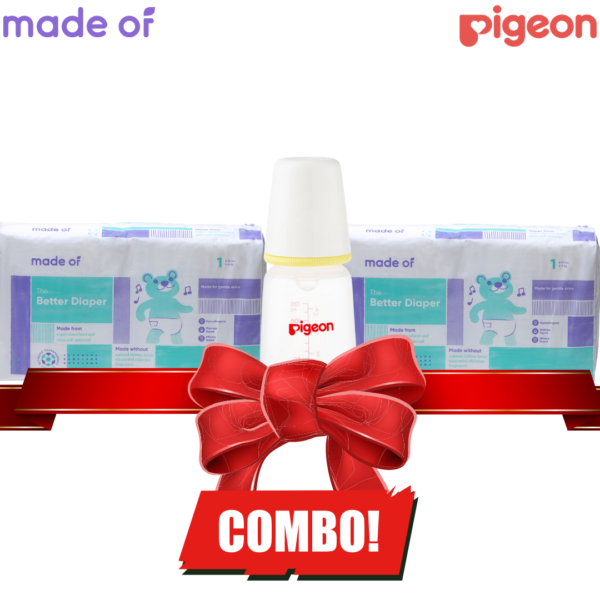 MADE OF – THE BETTER DIAPER – SIZE 1 COMBO (2 Diapers and a Feeding bottle)